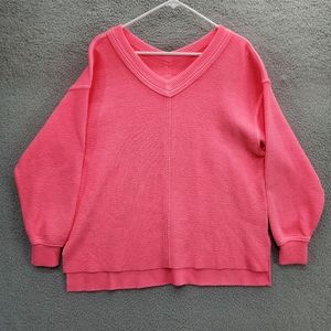Aerie Wonder V Neck Sweatshirt Womens Small Pink Pullover
